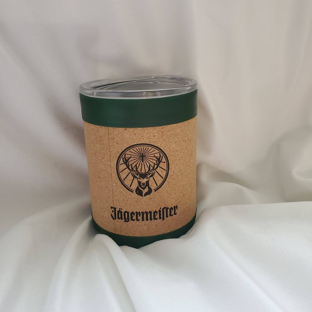 Jagermeister Green 10 oz Insulated Cup With Lid and Cork Surround